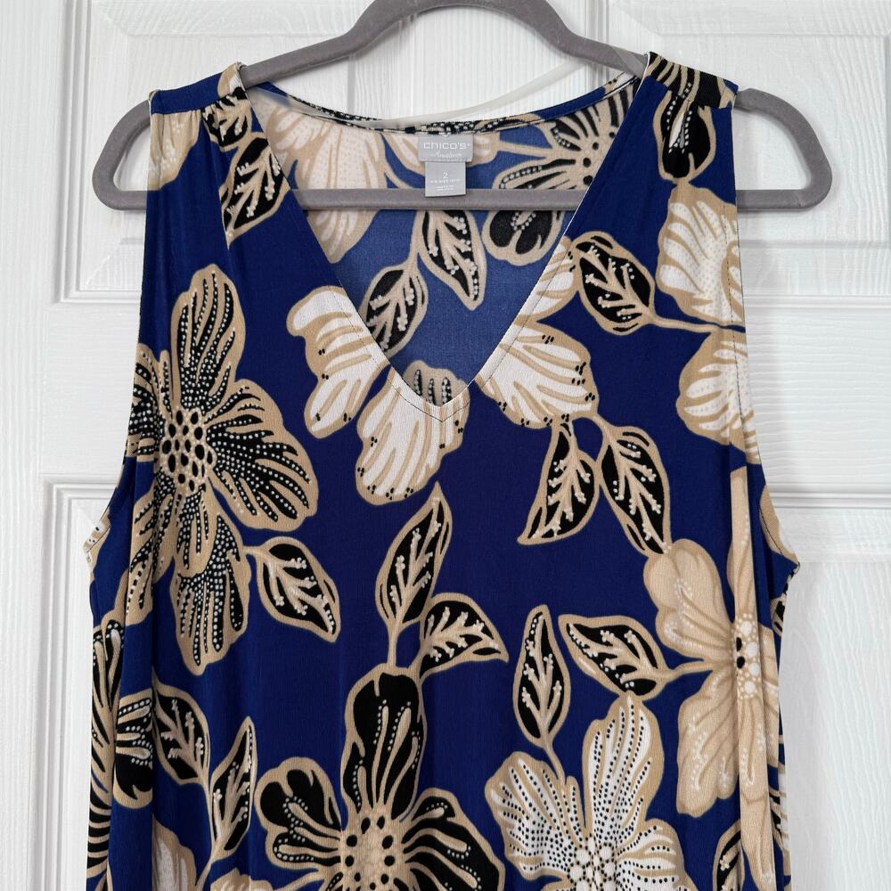 Chico's Travelers Women's Floral Slinky with Pockets Maxi Dress Size 2 US. Large - Picture 2 of 16